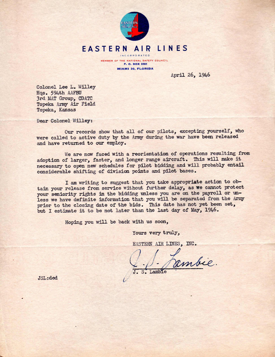 Seniority Letter, April, 1946
